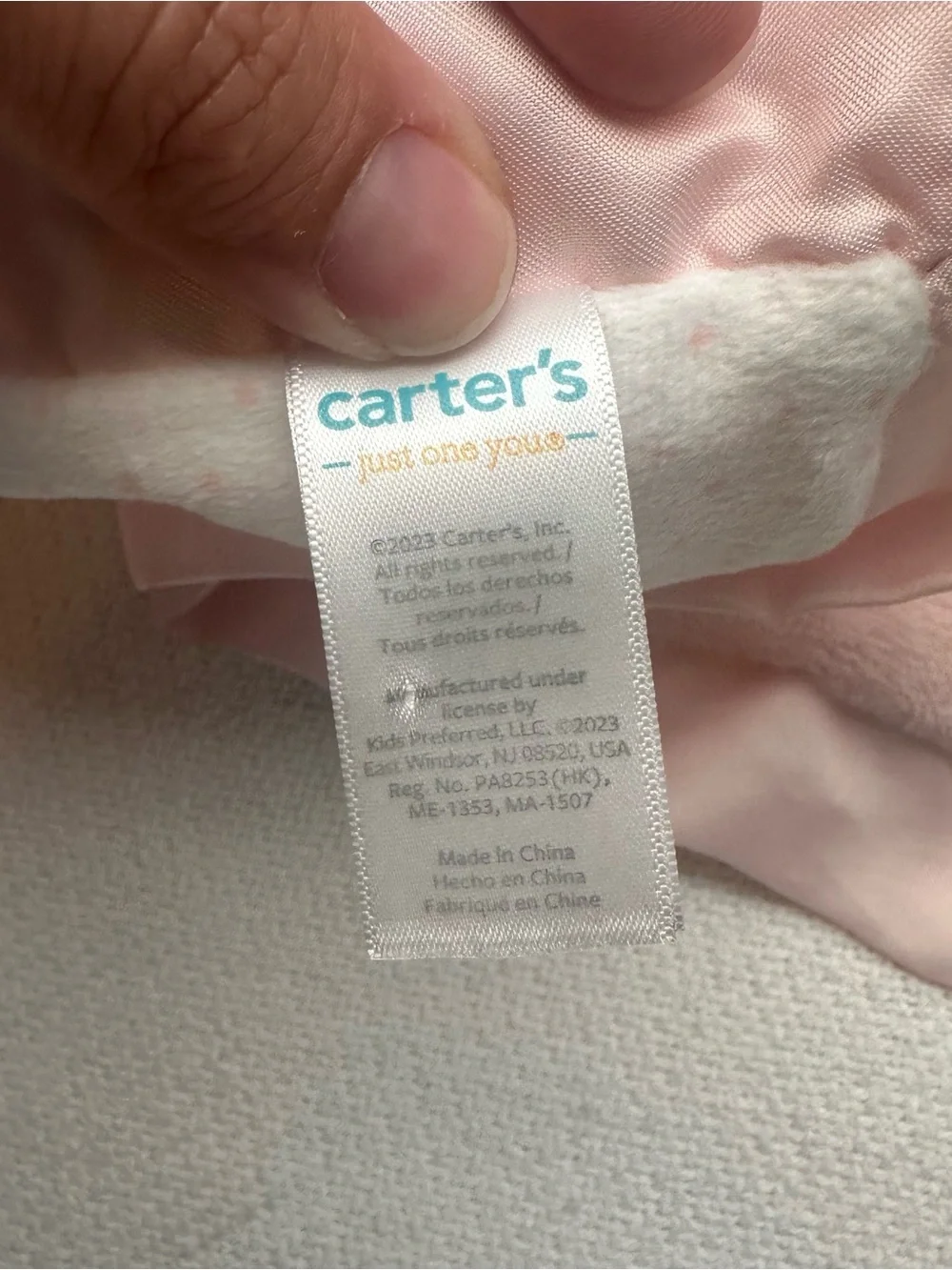 Carter's Just One You Pink Elephant satin trim Lovey Blanket